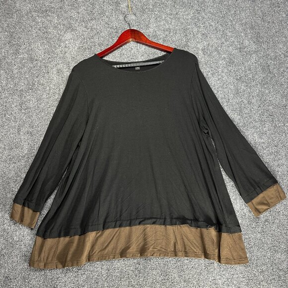 J Jill Top Womens Large Wearever Collection Black Long Sleeve Contrast Hem Cuffs - Picture 1 of 7